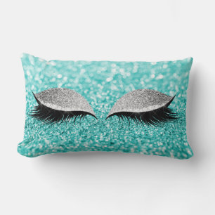 Silver Gray Glitter Black Glam Makeup Blue Aqua Lumbar Pillow