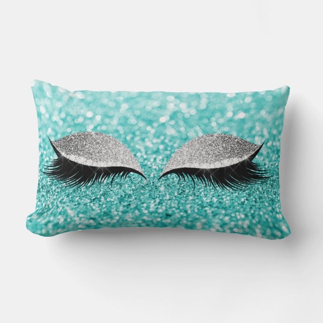 Silver Gray Glitter Black Glam Makeup Blue Aqua Lumbar Pillow (Front)