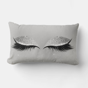 Silver Gray Glitter Black Glam Makeup Eyes Beauty Lumbar Pillow