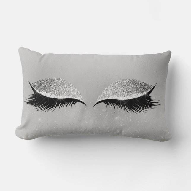Silver Gray Glitter Black Glam Makeup Eyes Beauty Lumbar Pillow (Front)
