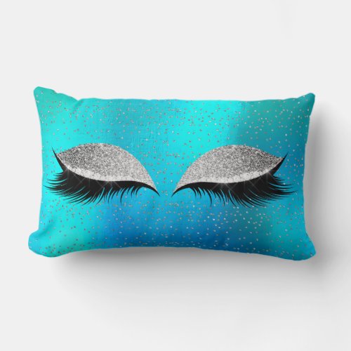 Silver Gray Glitter Black Glam MakeUp Ocean Cat Lumbar Pillow