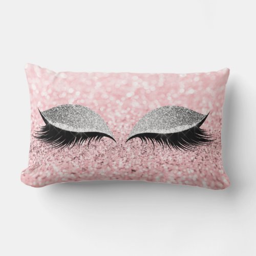 Silver Gray Glitter Black Glam Makeup Pink Rose Lumbar Pillow