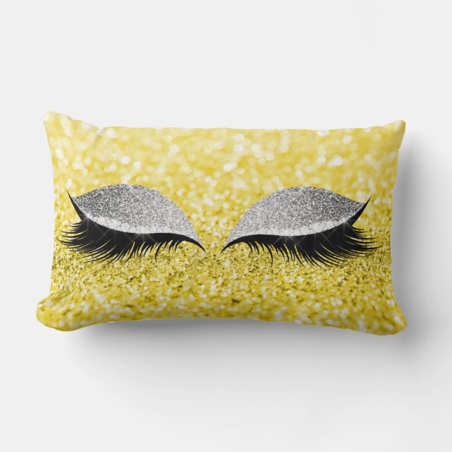 Silver Gray Glitter Black Glam Makeup Yellow Lemon Lumbar Pillow (Front)