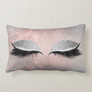 Silver Gray Glitter Black Makeup Crystals Pink Lumbar Pillow