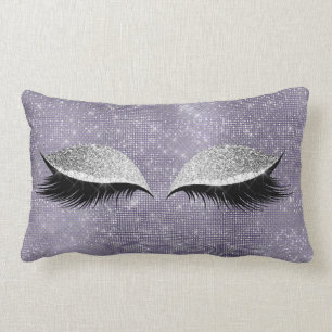 Silver Gray Glitter Black MakeUp Purple Sequin Lumbar Pillow