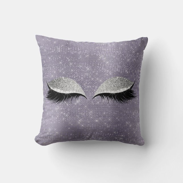 Silver Gray Glitter Black MakeUp Purple Sequin Throw Pillow (Front)
