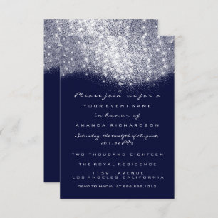 Silver Gray Glitter Blue Navy Formal Invitation