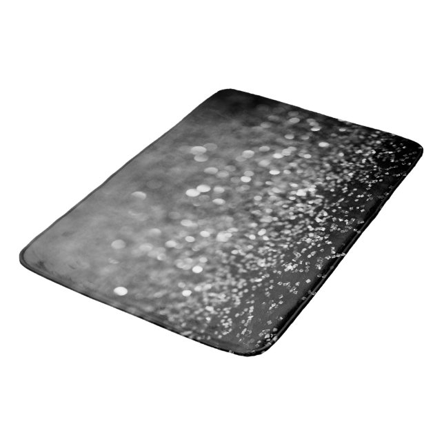 Silver Gray Glitter Bokeh Glam 1 Bath Mat (Angled)