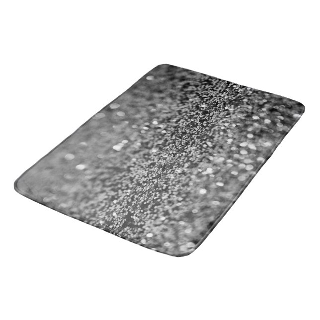 Silver Gray Glitter Bokeh Glam 2 Bath Mat (Angled)