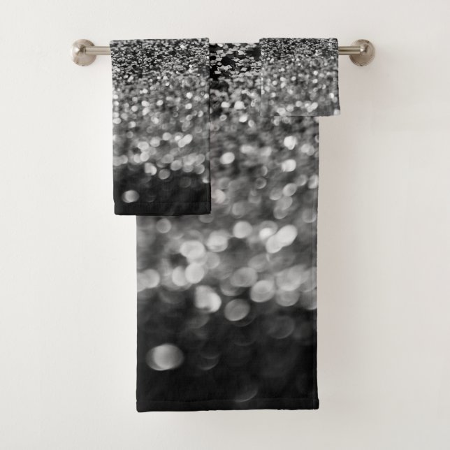 Silver Gray Glitter Bokeh Glam 2 Bath Towel Set (Insitu)