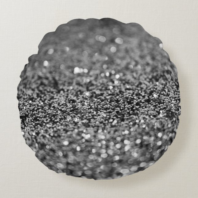 Silver Gray Glitter Bokeh Glam 2 Round Pillow (Front)