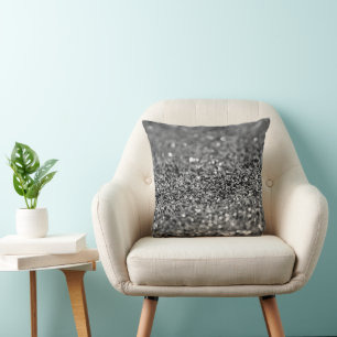 Silver Gray Glitter Bokeh Glam 2 Throw Pillow