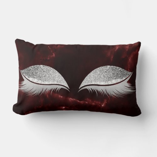 Silver Gray Glitter Burgundy Makeup Marble Black Lumbar Pillow