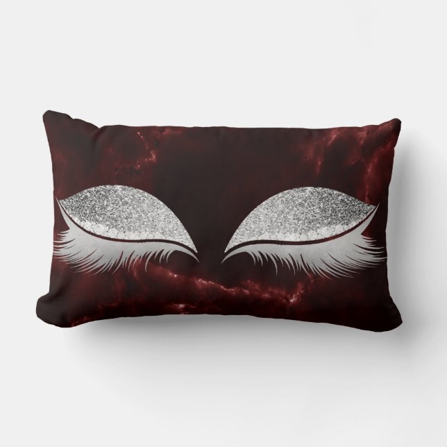 Silver Gray Glitter Burgundy Makeup Marble Black Lumbar Pillow (Front)