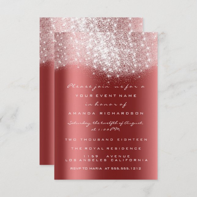 Silver Gray Glitter Burgundy Red Formal Invitation (Front/Back)