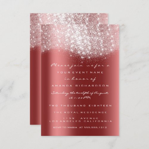 Silver Gray Glitter Burgundy Red Formal Invitation