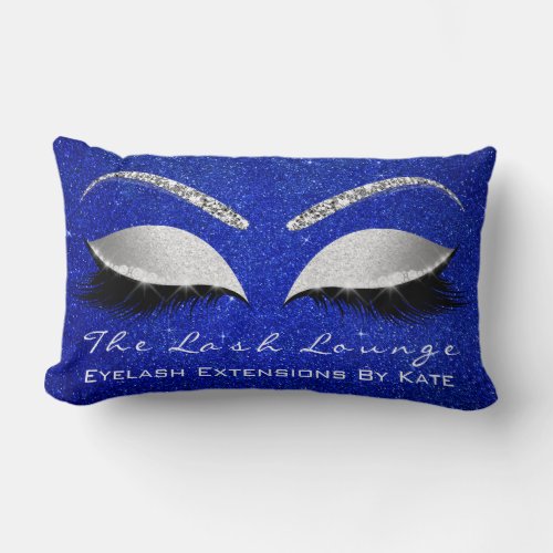 Silver Gray Glitter Cobalt Blue Makeup Eye Lashes Lumbar Pillow