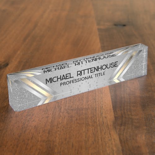 Silver Gray Glitter Desk Name Plate