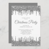 Silver Gray Glitter Drip Christmas Party Invitation