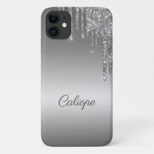 Silver Gray Glitter Drip Ombre Personalized