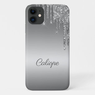 Silver Gray Glitter Drip Ombre Personalized iPhone 11 Case