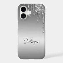 Silver Gray Glitter Drip Ombre Personalized