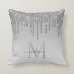 Silver Gray Glitter Drips Glam Monogram Script Throw Pillow<br><div class="desc">Modern Glam Silver Slate Gray Glitter Drips Ombre Monogram Script Throw Pillow</div>
