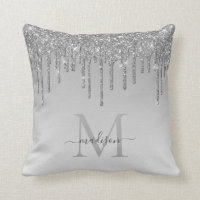Silver Gray Glitter Drips Glam Monogram Script