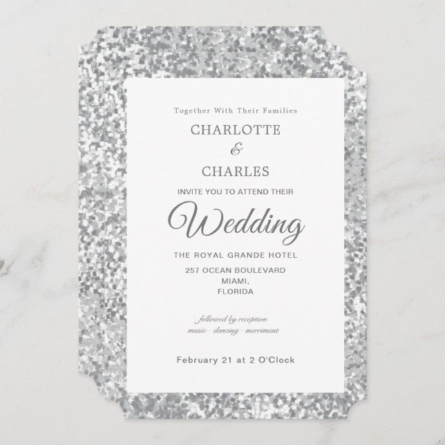 Silver Gray Glitter Elegant Chic Wedding Invitation (Front/Back)