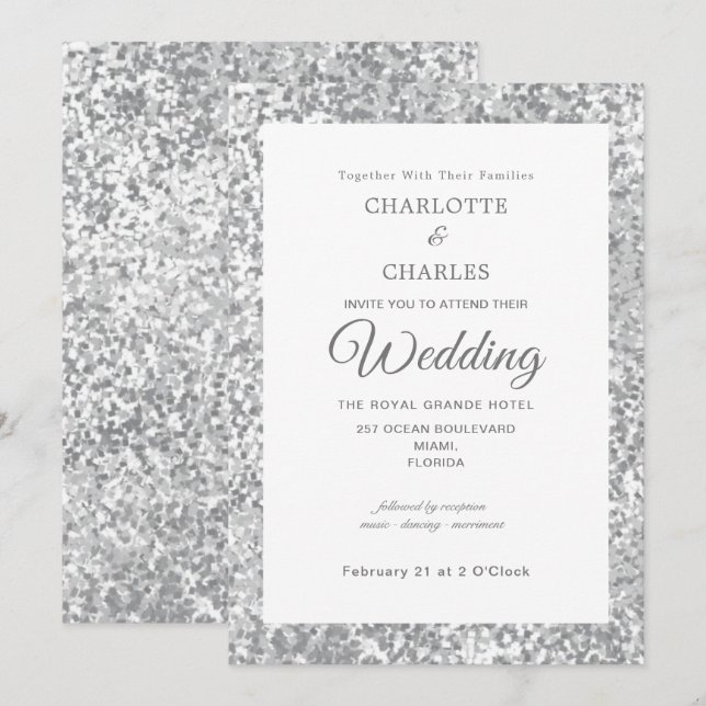 Silver Gray Glitter Elegant Chic Wedding Invitation (Front/Back)