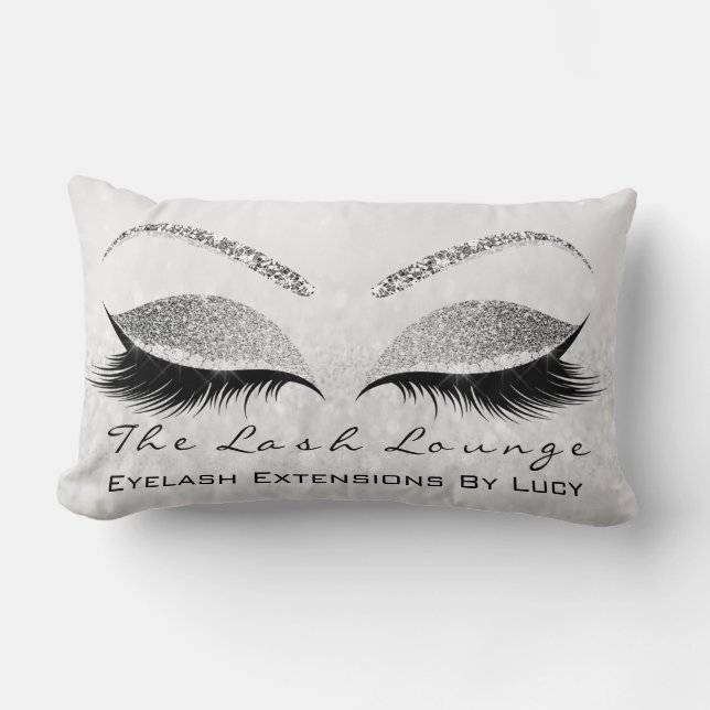 Silver Gray Glitter Eyes Makeup Lashes Beauty Lumbar Pillow (Front)