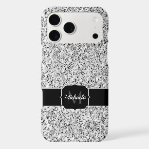 Silver gray glitter faux sparkles Monogram iPhone 17 Pro Max Case