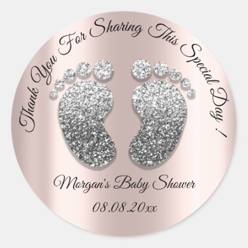 Silver Gray Glitter Feet Baby Shower Favor Thank Classic Round Sticker