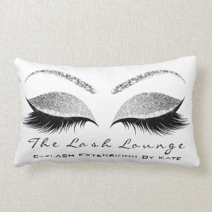 Silver Gray Glitter Glam Makeup Lashes Beauty Lumbar Pillow