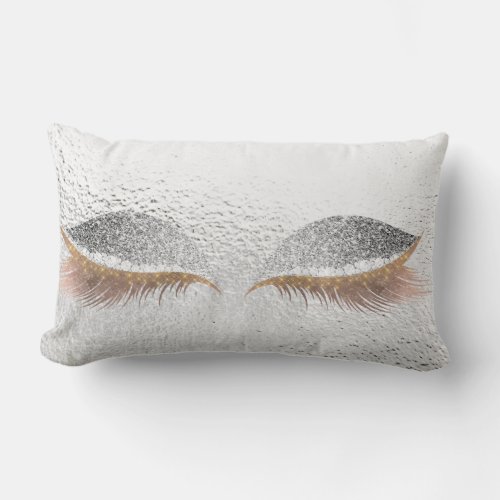 Silver Gray Glitter Gold Rose Glam Make Up Gray Lumbar Pillow