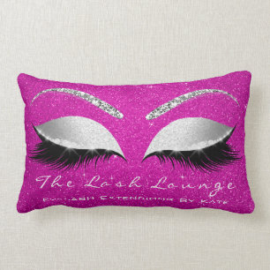 Silver Gray Glitter Hot Pink Rose Makeup Eye Lash Lumbar Pillow