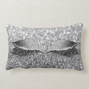 Silver Gray Glitter Lash Glam Makeup Monochroatic Lumbar Pillow