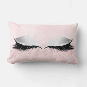 Silver Gray Glitter Lash Glam Makeup Pink Pastel Lumbar Pillow