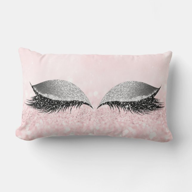 Silver Gray Glitter Lash Glam Makeup Pink Princess Lumbar Pillow (Front)