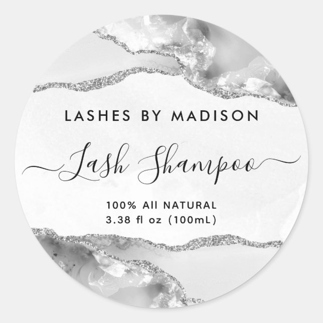 Silver Gray Glitter Marble Agate Product Label (Front)