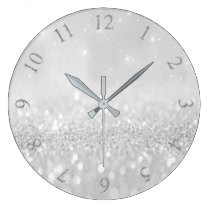 Silver Gray Glitter Minimal Metallic Monochromatic Large Clock Silver Gray Glitter Minimal Metallic Monochromatic Large Clock