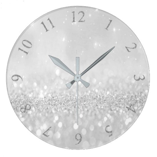 Silver Gray Glitter Minimal Metallic Monochromatic Large Clock