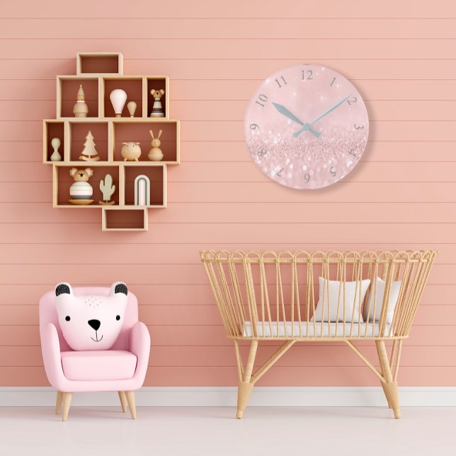 Silver Gray Glitter Minimal Pink Rose Blush Round Clock (Silver Gray Glitter Minimal Pink Rose Blush Round Clock)