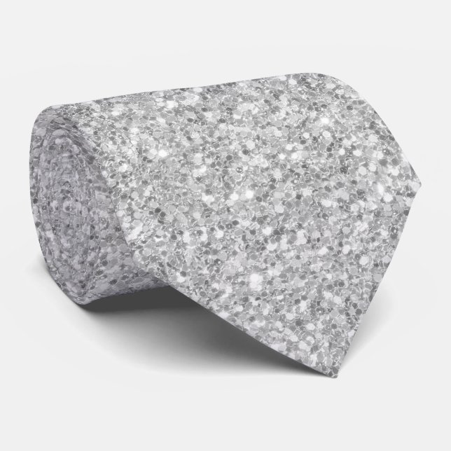 Silver Gray Glitter & Sparkles Texture Neck Tie (Rolled)