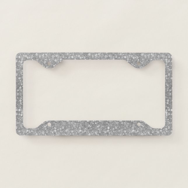 Silver Gray Glitter & Sparkles Texture Print License Plate Frame (Front)