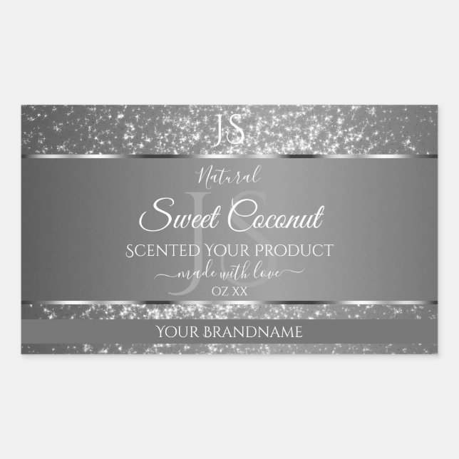 Silver Gray Glitter Stars Initials Product Labels (Front)