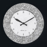 Silver Gray Glitter Texture Print Large Clock<br><div class="desc">Elegant simple silver gray glitter texture print.</div>