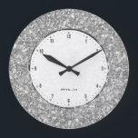Silver Gray Glitter Texture Print Large Clock<br><div class="desc">Elegant simple silver gray glitter texture print.</div>
