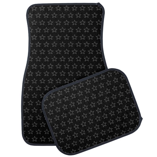 Silver Gray Glittering Star Pattern on Black Car Floor Mat (Set)