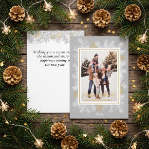Silver Gray Gold Botanical Vintage Frame Christmas Holiday Card